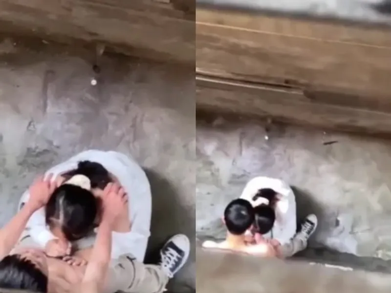 Quay lén em học sinh mút chuối người yêu ở khe nhà